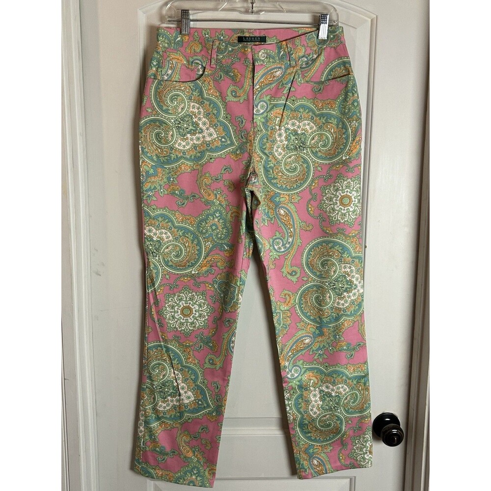 Vintage LAUREN Ralph Lauren Pink Green Pastel Paisley Pants Women’s Size 8